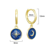925 Sterling Silver Starry Sky Hoop Earrings Enamel Moon Pendant