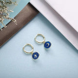 925 Sterling Silver Starry Sky Hoop Earrings Enamel Moon Pendant