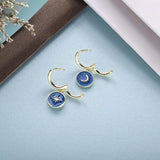 925 Sterling Silver Starry Sky Hoop Earrings Enamel Moon Pendant