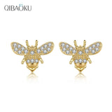 Bee Stud Earrings 925 Sterling Silver Clear Zircon Party