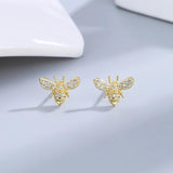 Bee Stud Earrings 925 Sterling Silver Clear Zircon Party