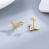 Bee Stud Earrings 925 Sterling Silver Clear Zircon Party