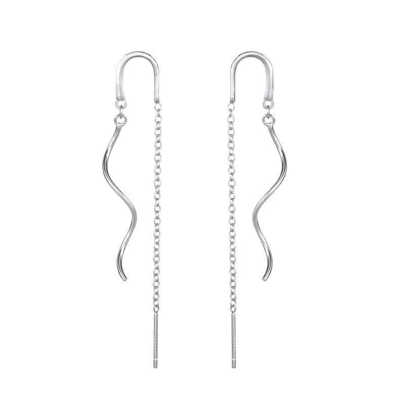925 Silver Wave Chain Wedding Threader Earrings European Pop Jewelry
