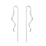 925 Silver Wave Chain Wedding Threader Earrings European Pop Jewelry