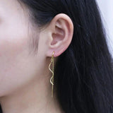 925 Silver Wave Chain Wedding Threader Earrings European Pop Jewelry