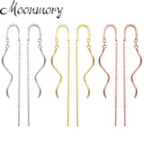 925 Silver Wave Chain Wedding Threader Earrings European Pop Jewelry