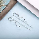 925 Silver Wave Chain Wedding Threader Earrings European Pop Jewelry