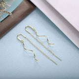 925 Silver Wave Chain Wedding Threader Earrings European Pop Jewelry