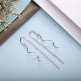 925 Silver Wave Chain Wedding Threader Earrings European Pop Jewelry