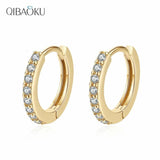 925 Silver Hoop Earrings CZ Circle Women's Jewelry