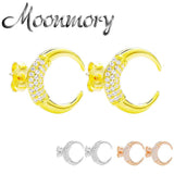 925 Silver Zircon Moon Stud Earring Xmas Party Letter C Jewelry