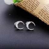 925 Silver Zircon Moon Stud Earring Xmas Party Letter C Jewelry
