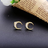925 Silver Zircon Moon Stud Earring Xmas Party Letter C Jewelry