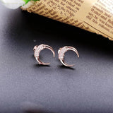 925 Silver Zircon Moon Stud Earring Xmas Party Letter C Jewelry