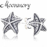 925 Silver Zircon Sea Star Stud Earring Crystal Vintage Hot Oorbel Jewelry