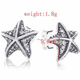 925 Silver Zircon Sea Star Stud Earring Crystal Vintage Hot Oorbel Jewelry