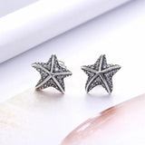 925 Silver Zircon Sea Star Stud Earring Crystal Vintage Hot Oorbel Jewelry