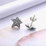 925 Silver Zircon Sea Star Stud Earring Crystal Vintage Hot Oorbel Jewelry