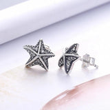 925 Silver Zircon Sea Star Stud Earring Crystal Vintage Hot Oorbel Jewelry