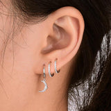 925 Silver Cross Moon Zircon Hoop Earrings for Women Men