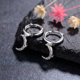 925 Silver Cross Moon Zircon Hoop Earrings for Women Men