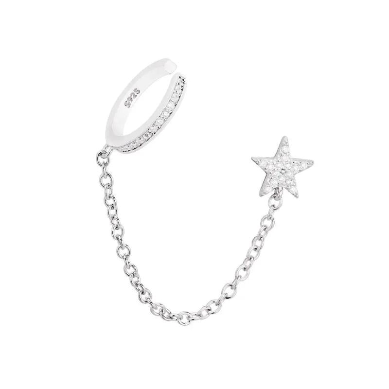 925 Silver Zircon Chain Pendant Earrings Romantic Tassel Ear Cuff
