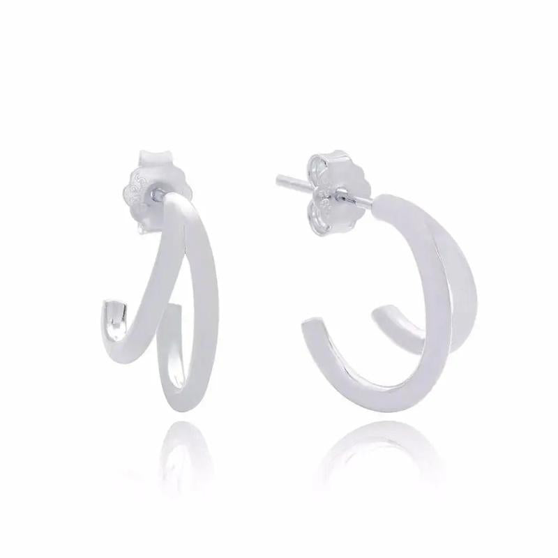 925 Silver Double Hook Stud Earring European Style Half Circle Jewelry