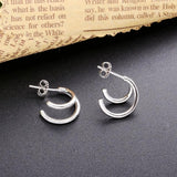 925 Silver Double Hook Stud Earring European Style Half Circle Jewelry