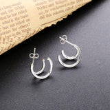 925 Silver Double Hook Stud Earring European Style Half Circle Jewelry