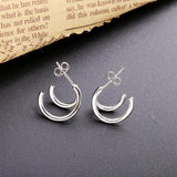 925 Silver Double Hook Stud Earring European Style Half Circle Jewelry