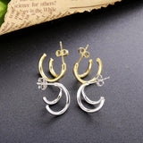 925 Silver Double Hook Stud Earring European Style Half Circle Jewelry
