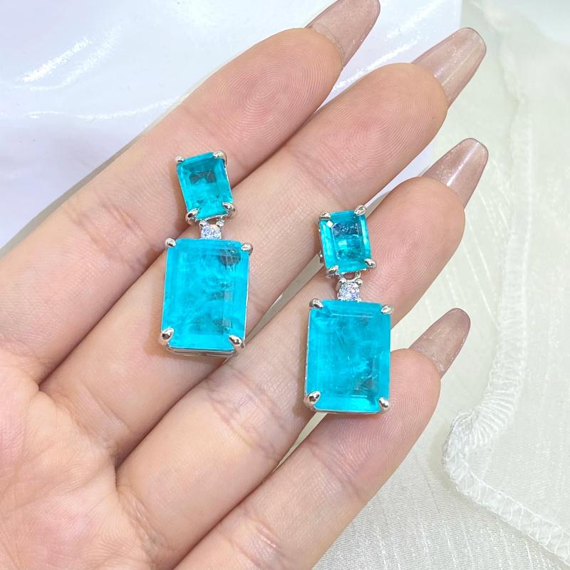 Paraiba Sapphire Princess Diamond Stud Earrings