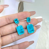 Paraiba Sapphire Princess Diamond Stud Earrings