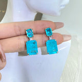 Paraiba Sapphire Princess Diamond Stud Earrings