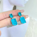 Paraiba Sapphire Princess Diamond Stud Earrings
