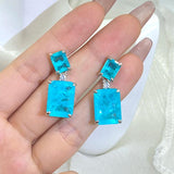 Paraiba Sapphire Princess Diamond Stud Earrings