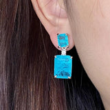 Paraiba Sapphire Princess Diamond Stud Earrings