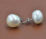 AA Real Pearl Earrings 11-12mm Freshwater S925 Sterling Silver Stud