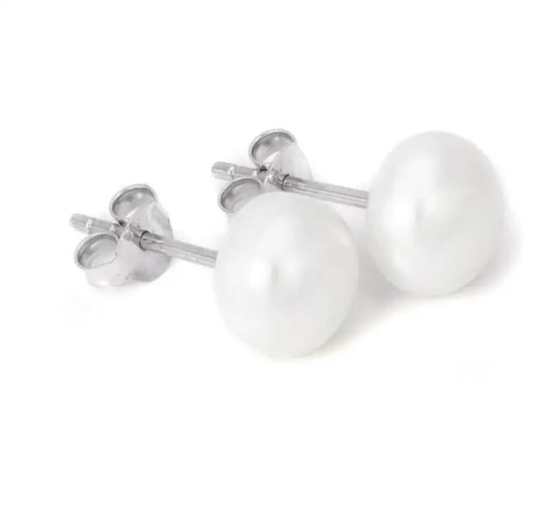 925 Silver Freshwater Pearl Grey Purple Stud Earrings