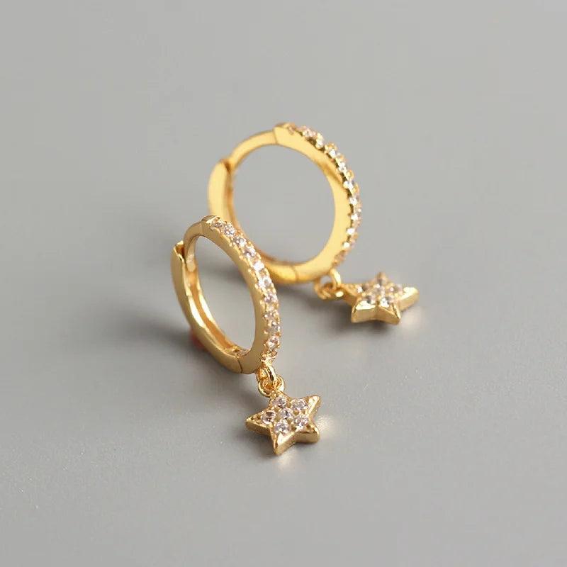 925 Silver Star Dangle Hoop Earrings for Women