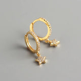 925 Silver Star Dangle Hoop Earrings for Women