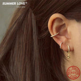 925 Silver Star Dangle Hoop Earrings for Women