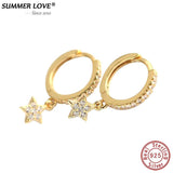 925 Silver Star Dangle Hoop Earrings for Women