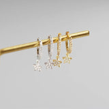 925 Silver Star Dangle Hoop Earrings for Women