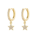 925 Silver Star Dangle Hoop Earrings for Women