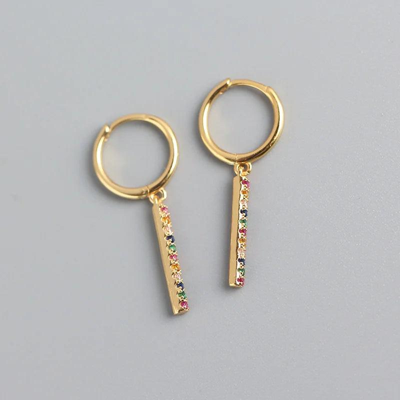 Rainbow Dangle Hoop Earrings for Women 925 Silver