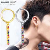 Rainbow Dangle Hoop Earrings for Women 925 Silver