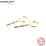 Rainbow Dangle Hoop Earrings for Women 925 Silver