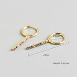 Rainbow Dangle Hoop Earrings for Women 925 Silver