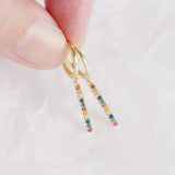 Rainbow Dangle Hoop Earrings for Women 925 Silver
